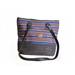 Guatemala Cedano Leather Straps Shoulder Bag  Boho Striped Bag EUC